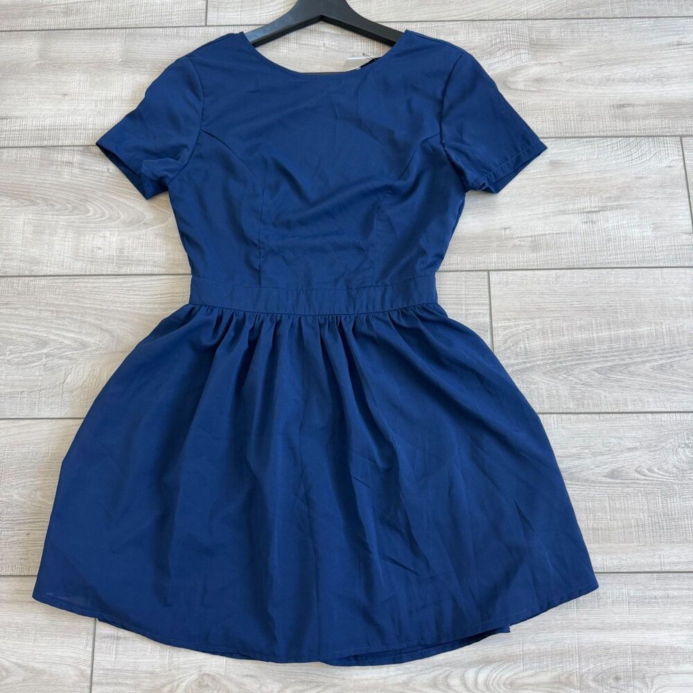 Tobi Navy Blue Short Sleeves Fit and Flare Mini Dress, size Small